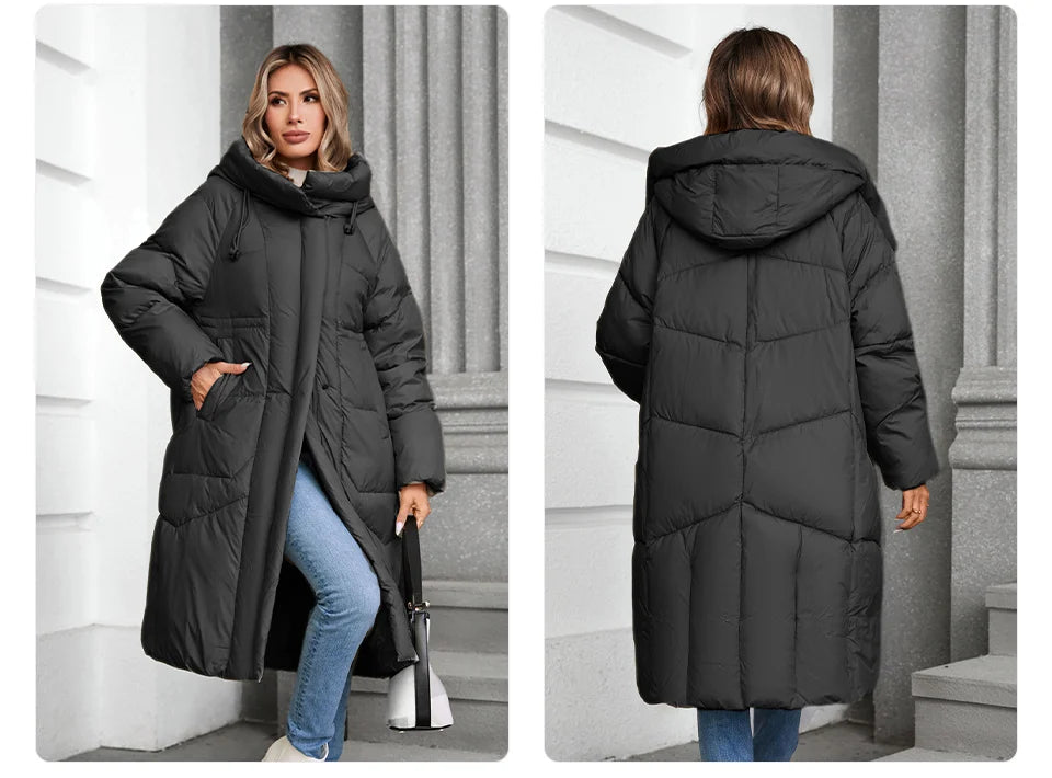 GASMAN 2024 Winter Down Jacket Women Long Classic zipper Design Pocket Stand Collar Hooded Slim Coat Women Parkas 88590