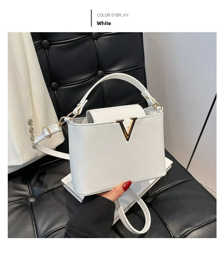 Luxury Women's Tote Bag, Chic V Shaped Stylish Pu Leather Bucket Bag, Top Cover Handbag Women Shoulder Crossbody Bag for Woman