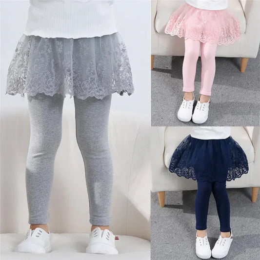 New Cotton Baby Girls Leggings Lace Princess Skirt-pants Spring Autumn Children Slim Skirt Trousers for 2-7 Years Kids Clothes