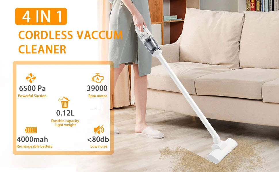 Multifunction Home-appliance 6500Pa Cleaning Machine Powerful Wireless Car Vacuum Cleaner Metal Strainer Portable Handheld