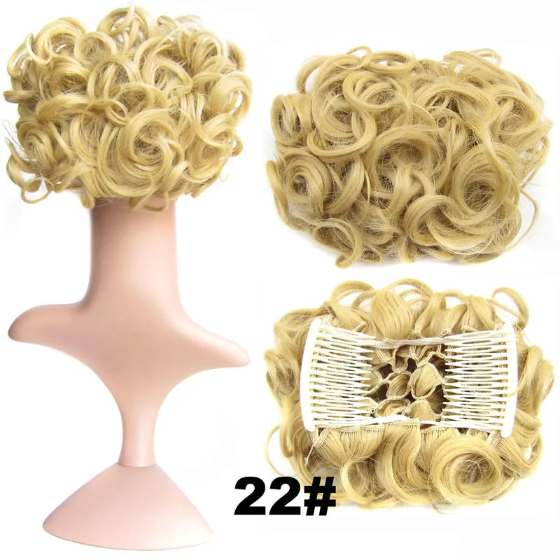 Synthetic Curly Messy Bun With Combs Scrunchie Chignon Dish Hair Bun Extension Clip in Hair Bun Hairpiece for Women Girls