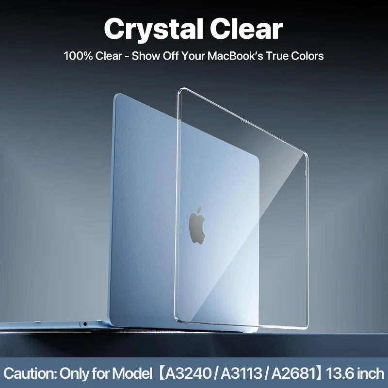 100% Ultra-clear hard case for 13.6" MacBook Air (M4-M2 2022-2025). Crystal-clear, sturdy, protects from scratches &amp; impacts