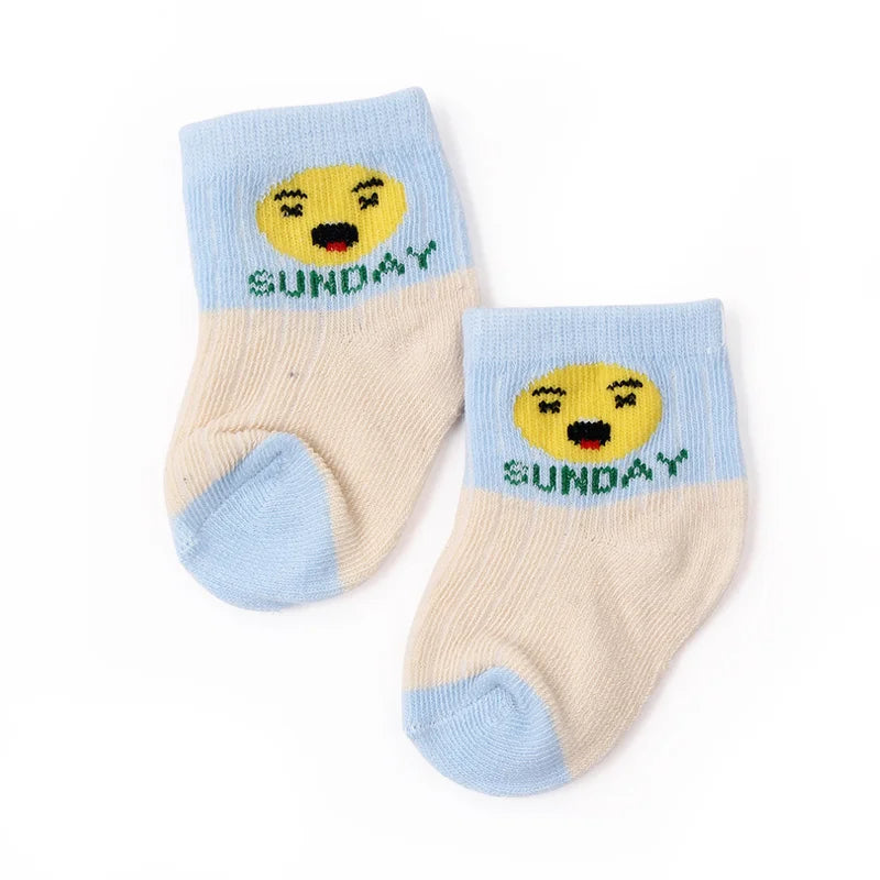 7 Pairs Set for Baby Socks Soft Cotton Cute Animal Smile Face Spring and Autumn for 0-6 Months Toddler Boys and Girls W0040W0052