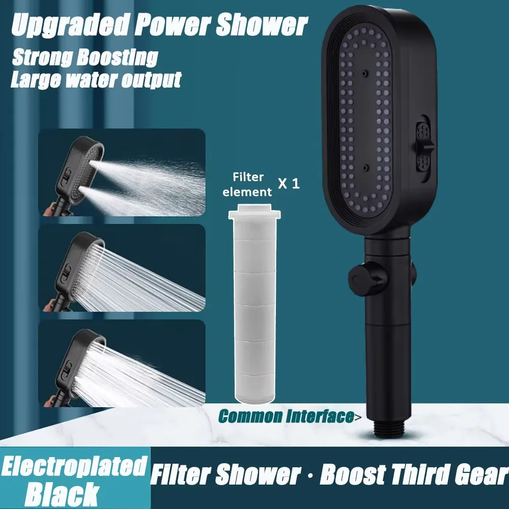 3 In 1 High Pressure Shower Head With Filter Handheld Adjustable Button Bathroom Shower Head Water Saving Bathroom Accessories