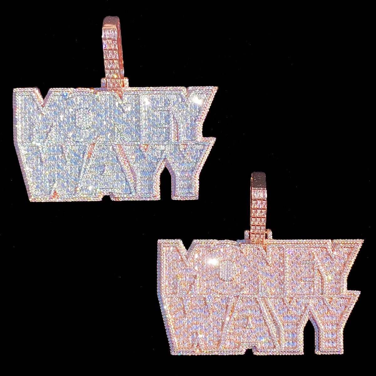 Aokaishen Iced Out Money Wayy Necklace Pendant for Men Prong Setting Real Gold Plated Hip Hop Jewelry