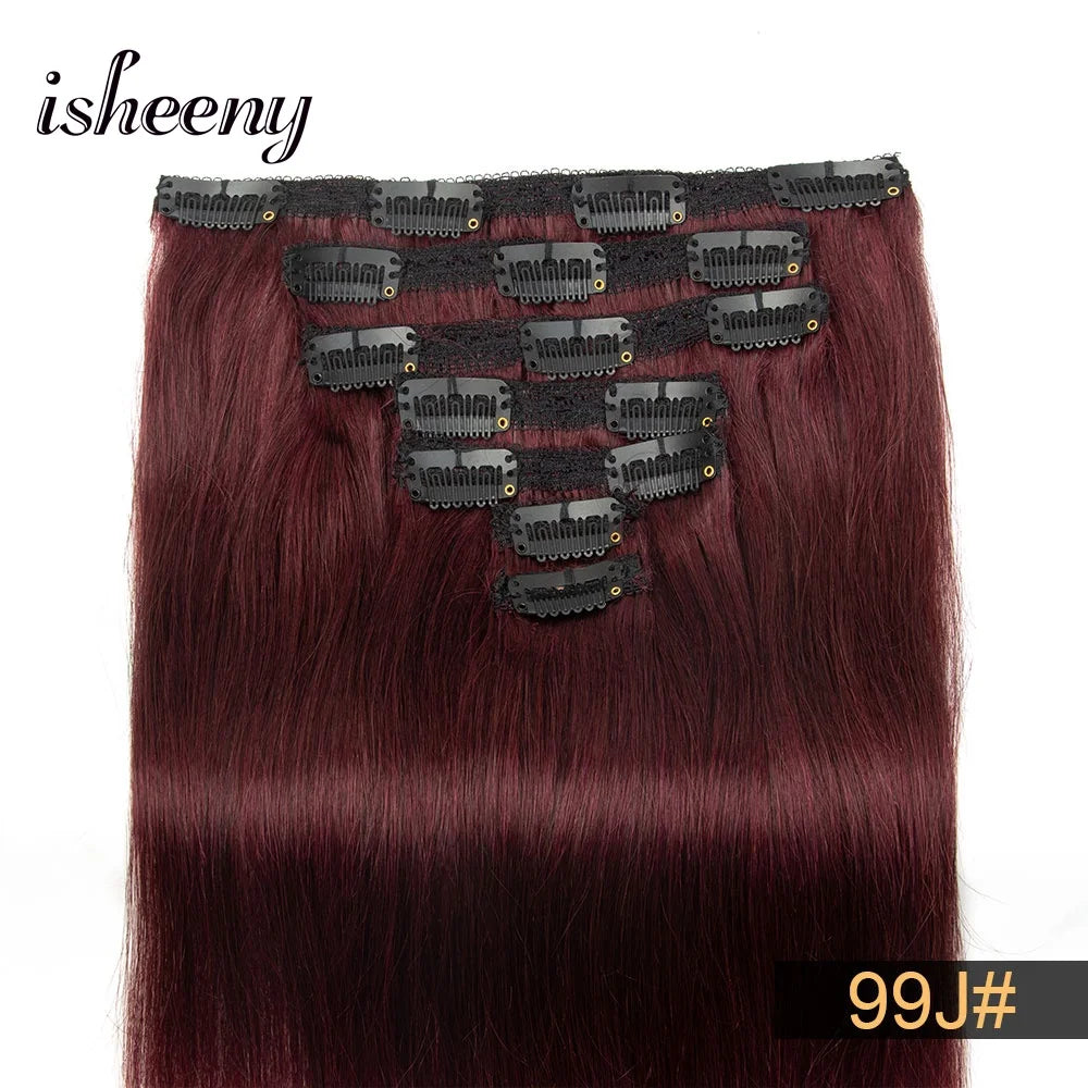 Isheeny 12"-24" Clip In Human Hair Extensions Brazilian Remy Natural Clip Human Hair Extension Real Natural Clip On 50G-120G NEW