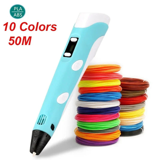 3D Pen LED Screen DIY 3D Printing Pen 50M PLA Filament Creative Toy Gift For Kids Design Drawing 3D Printer Pen Drawing Stift