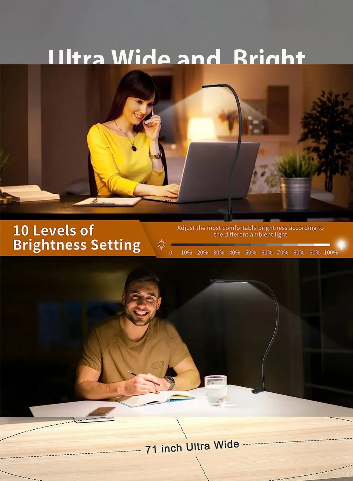 LED Double/Single Head Reading Desk Lamp Foldable Swing Arm Table Lamp with Clip Dimmable Workstation Office PC Eye Protection