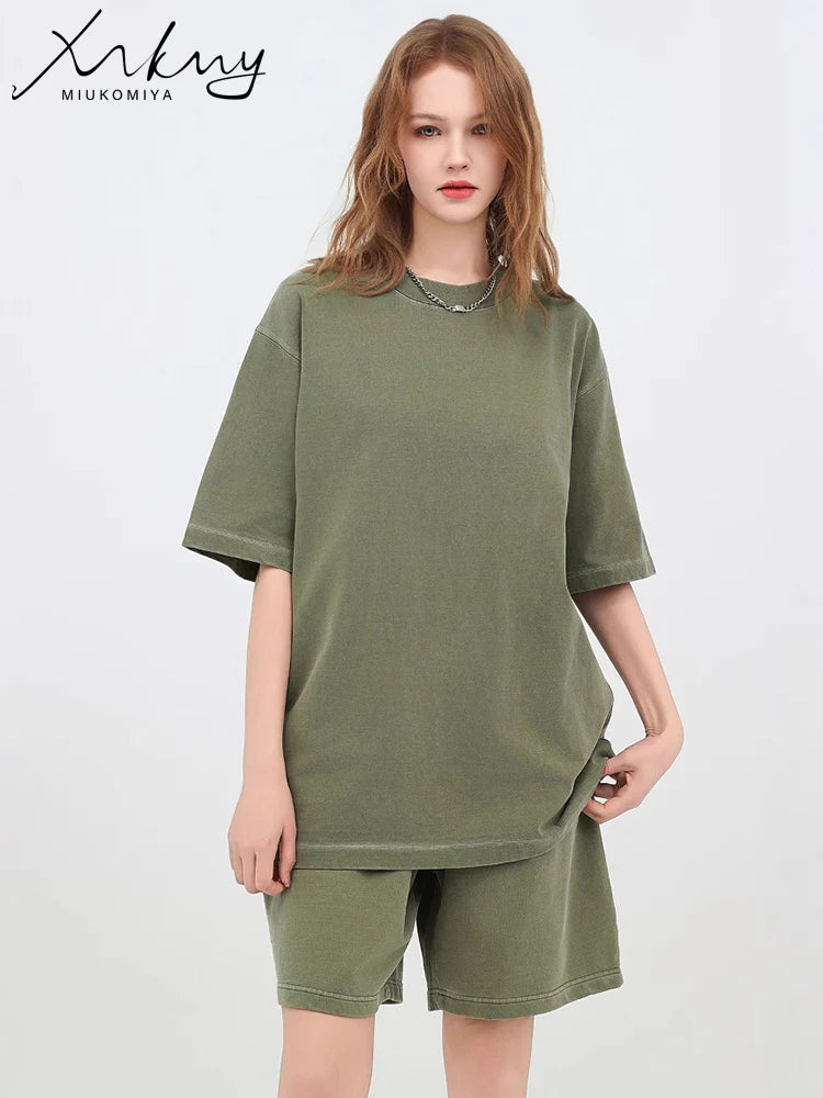 MiuKoMiYa Summer Loose T Shirts Women Basic Cotton Wahsed Short Sleeve Tees Oversized Casual Basic Female T Shirts Streetwear