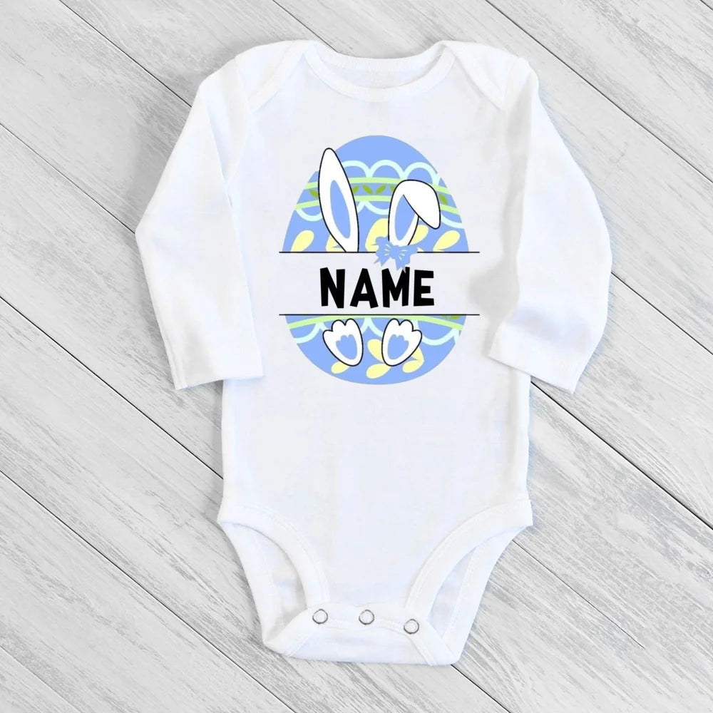 Personalized Easter Baby Romper Bunny with Name Infant Outfit Bodysuit Boys Girls Holiday Party Jumpsuit Bunny Newborn Rompers