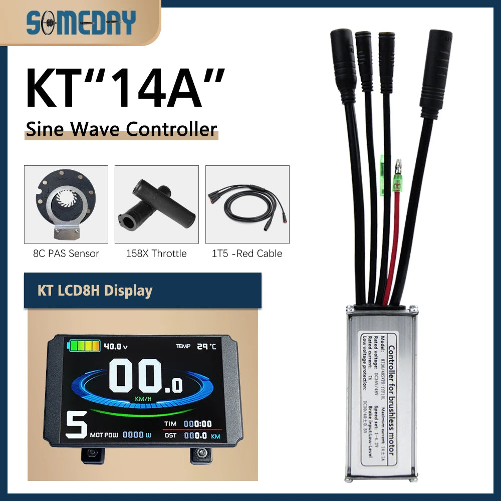 Ebike KT Sine Wave Controller 36V/48V Waterproof Brushless with Light Function 14A-35A With LCD8H Display For Ebike Accessories