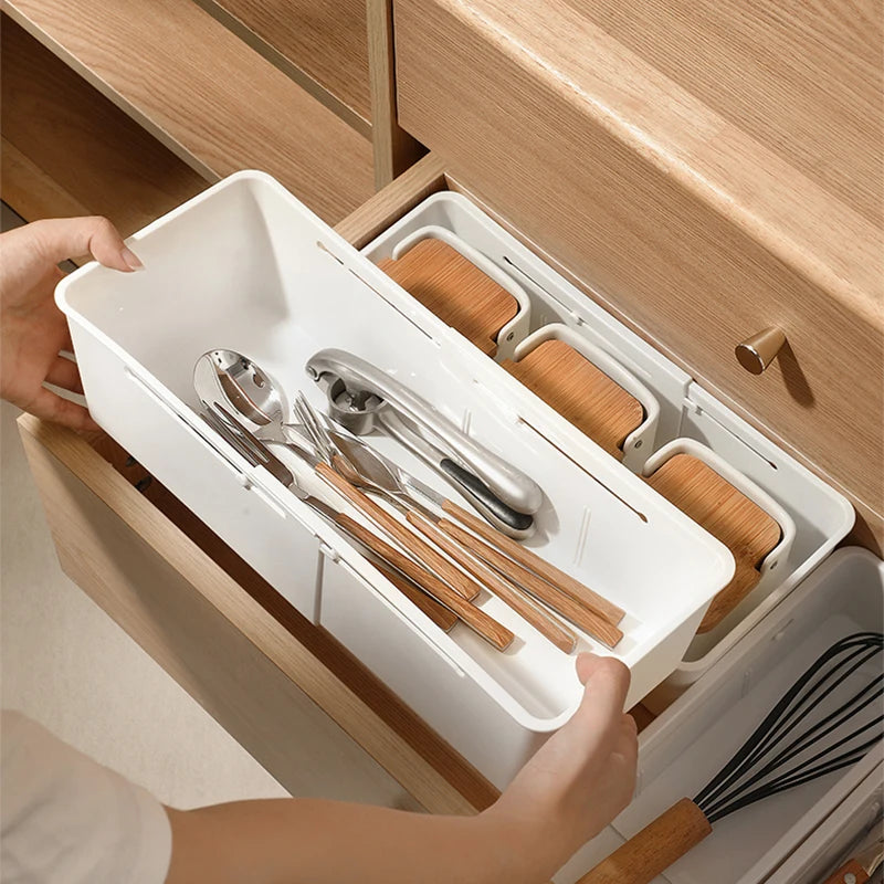 Extendable Drawer Organizer with Adjustable Dividers for Underwear Makeup Socks Office Supplies Kitchen Cabinet Home Storage Box