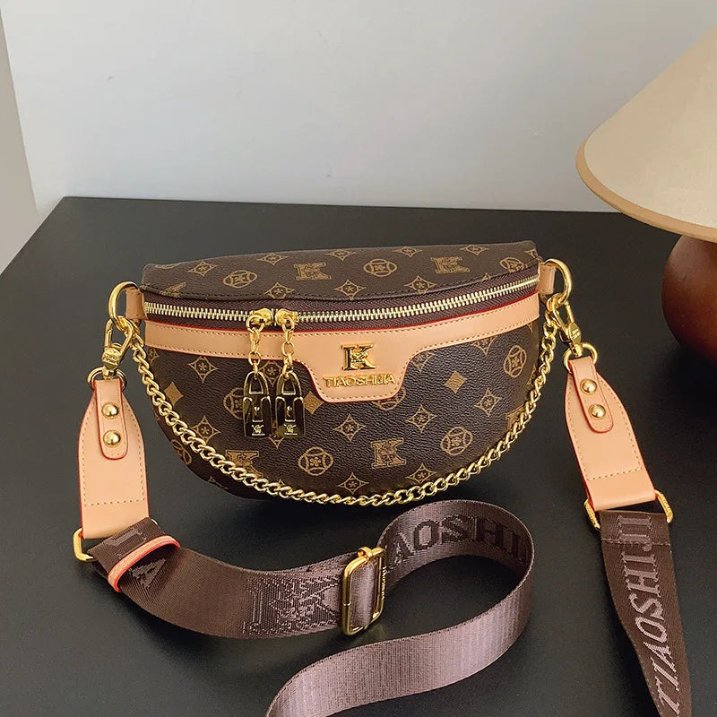 High-End Fashion Women's Waist Bag Luxury Classic Printed Single Shoulder Crossbody Bag Versatile Women Chest Bag British Style