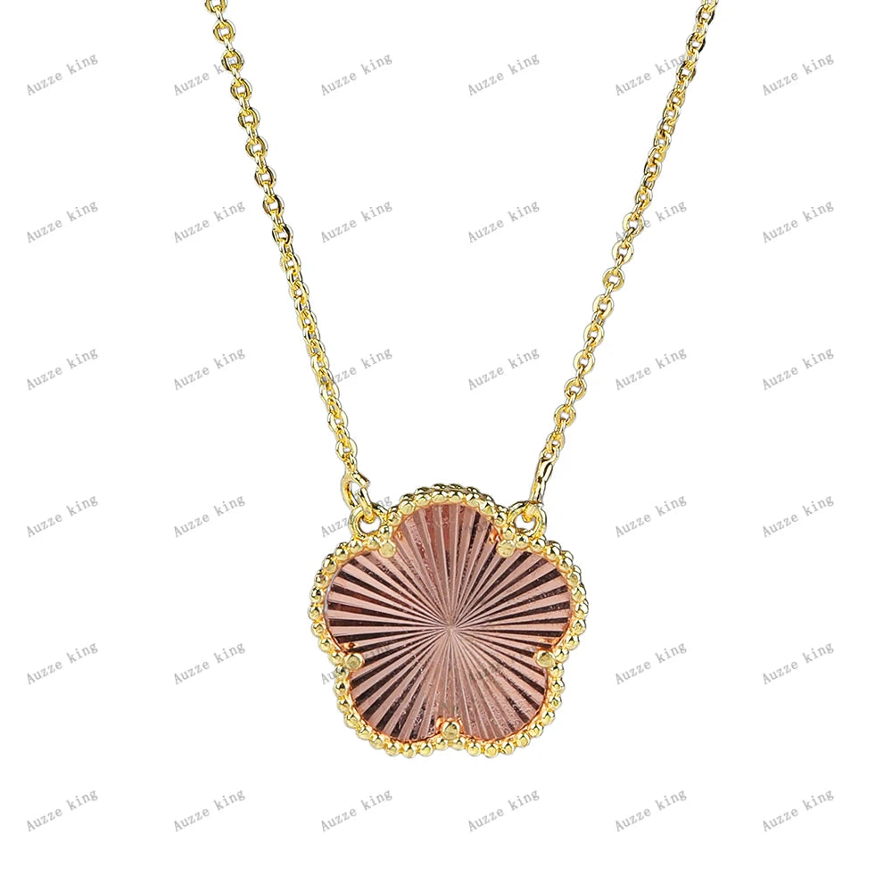 Double Sided Plum Blossom Natural Stone Hot Selling Plant Five Leaf Flower Pendant Necklace Collarbone Chain Woman Clover
