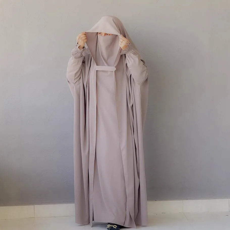 Muslim Abaya Hooded Smocking Sleeve One-piece Prayer Dress Women Jilbab Islamic Clothing Dubai Saudi Black Robe Turkish Modesty