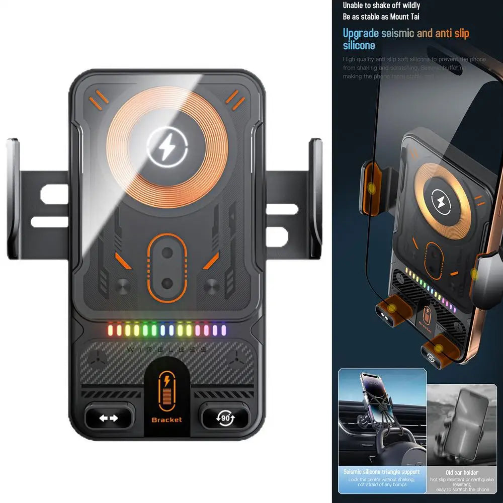 Car Holder With Dualed Motor Electric Rotating Opening Closing Mobile Phone Holder Wireless Fast Charging Phone Bracket