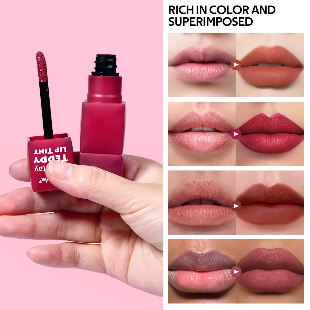 6pcs/set Teddy Velvet Non-stick Cup Lip Glaze Matte Lipstick Waterproof Longlasting Color Liquid Silky Saturation High Lip Gloss