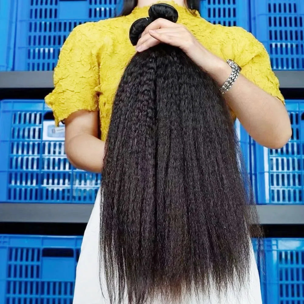 30 Inch Raw Hair Bundles Kinky Straight 3 4 Bundles 100% Human Hair Sew In Bundles Brazilian Virgin Remy Yaki Straight Bundles