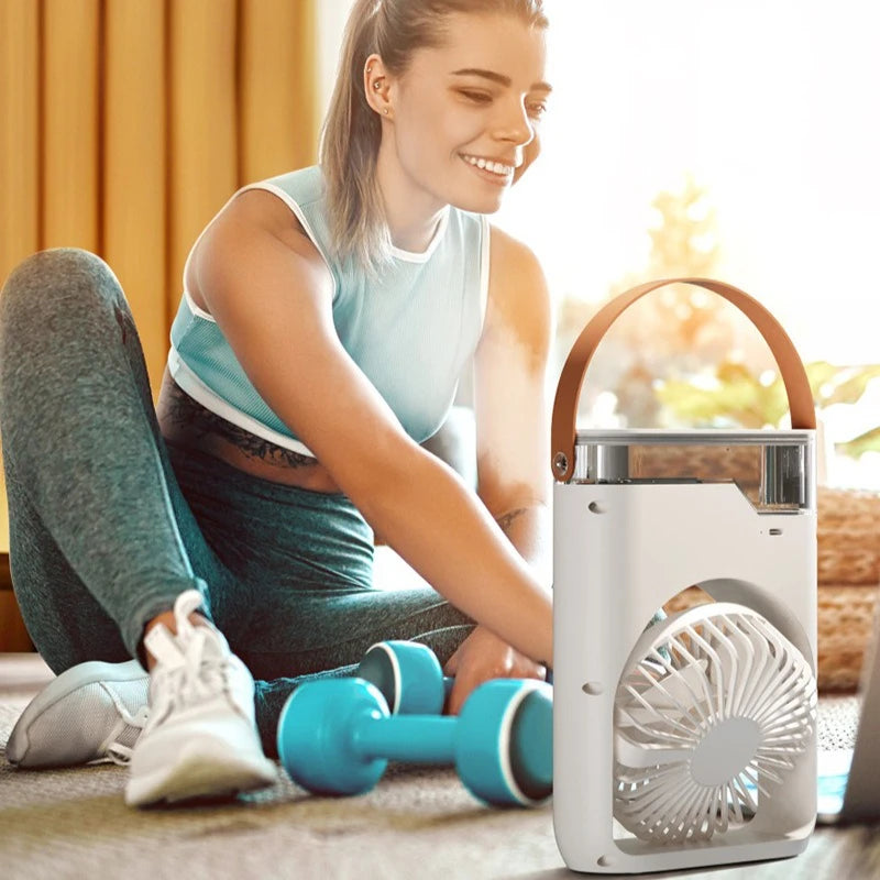 Camping Essential Oil Air Cooler Outdoor Portable Misting Fan with Interchangeable Fragrance Pads,Compact Desktop Cooling System