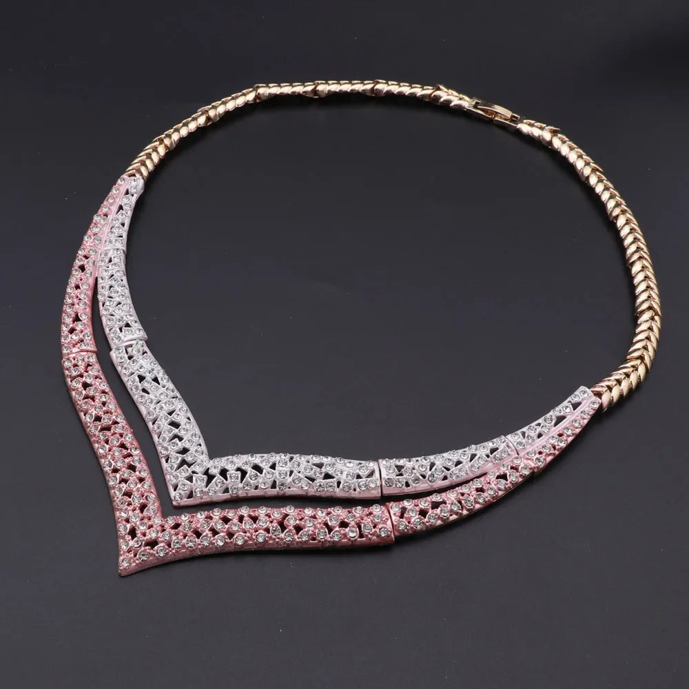 Dubai Gold Color Jewelry Set Fashion Women Necklace Earrings Bracelet And Ring 4PCS Set Jewelry Wedding Party Gift