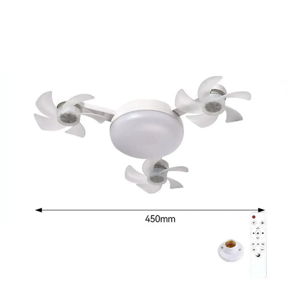 2026 New Drone Style Ceiling Fan Light E27 Base Remote Controlled Dimmable 3 Color LED Design Retractable Blades for Living Room