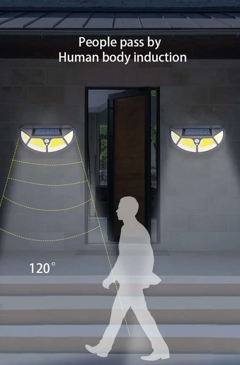 Ultra Bright 102 LED Solar Garden Light PIR Motion Sensor Outdoor Security Wall Lamp 1200mAh 18650 Rechargeable Street Light