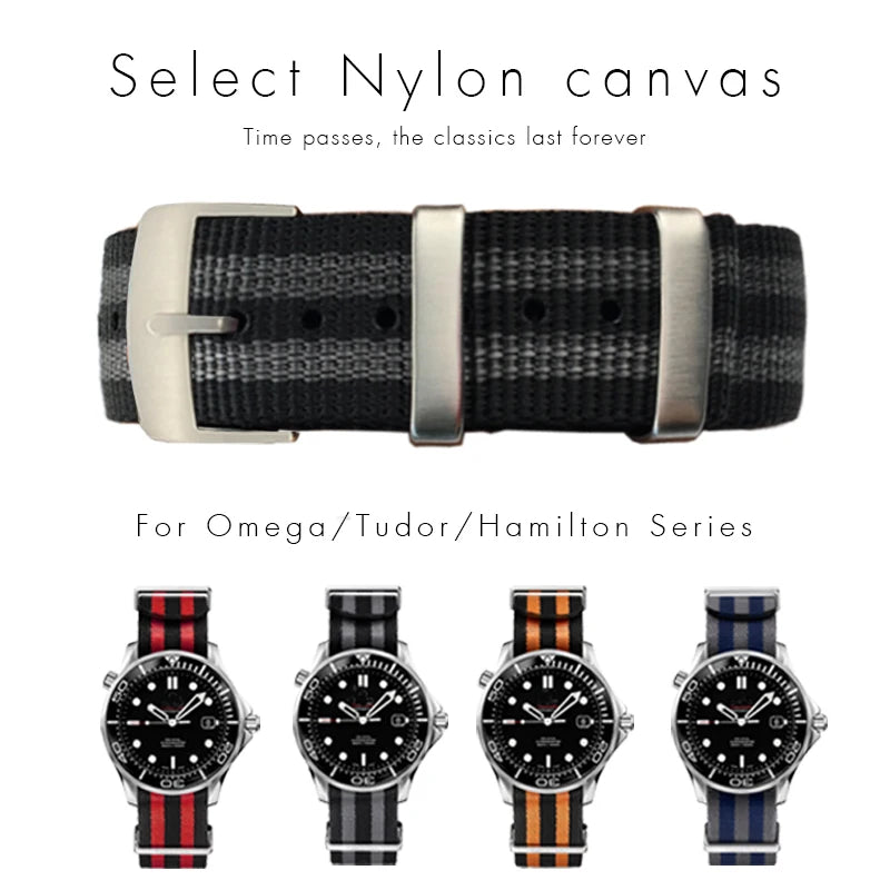 19mm 20mm 21mm 22mm Nylon Canvas Watchband Fit for Omega Seamaster 300 007 AQUA TERRA 150 Seiko Tissot Rolex Watch Strap