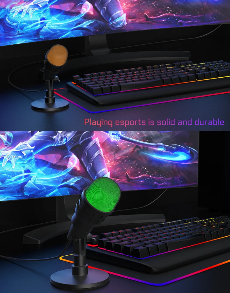 USB Condenser Microphone With RGB, Microphone For Podcasting, Laptop, Recording Streaming Games