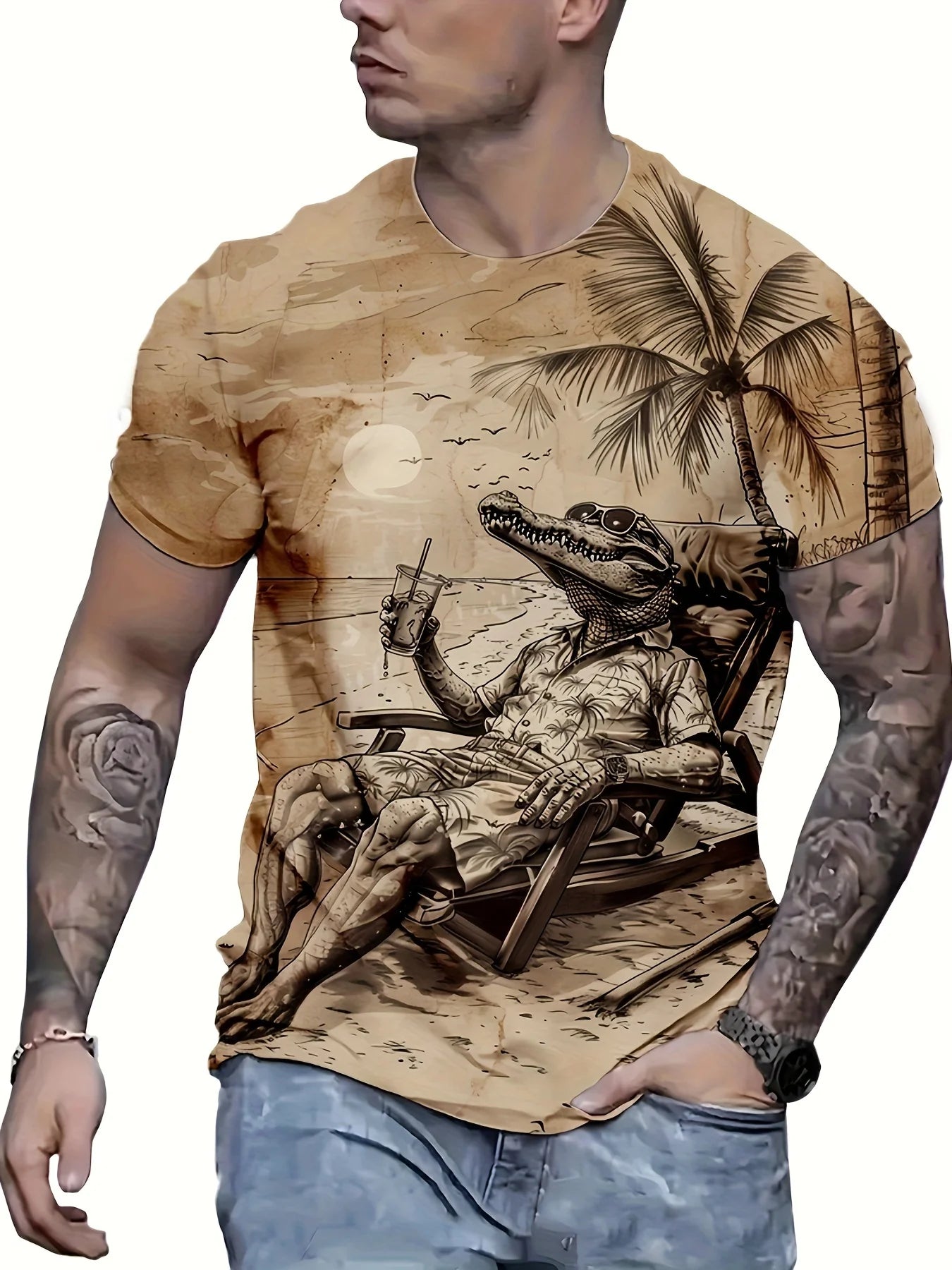 Men's Crocodile Graphic Print T-shirt Short Sleeve Crew Neck Tee Men's Clothing For Summer Outdoor Sportswear Casual T shirts