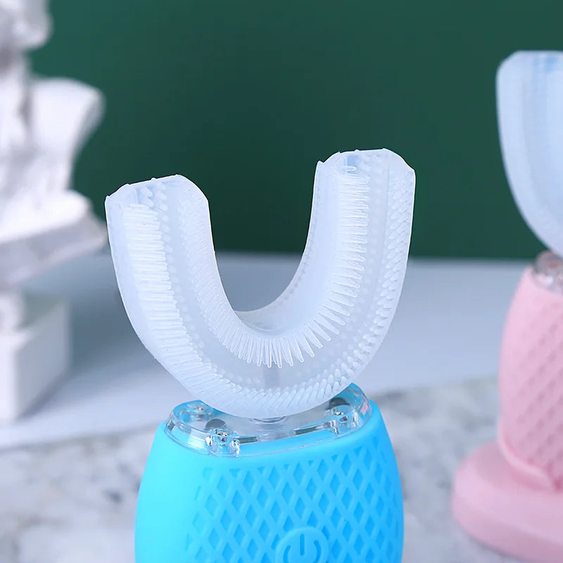 Silicone Sonic Electric Toothbrush U Shape 360 Degree Mouth Cleansing Automatic Toothbrush Cold Blue Light Teeth Whitening Brush