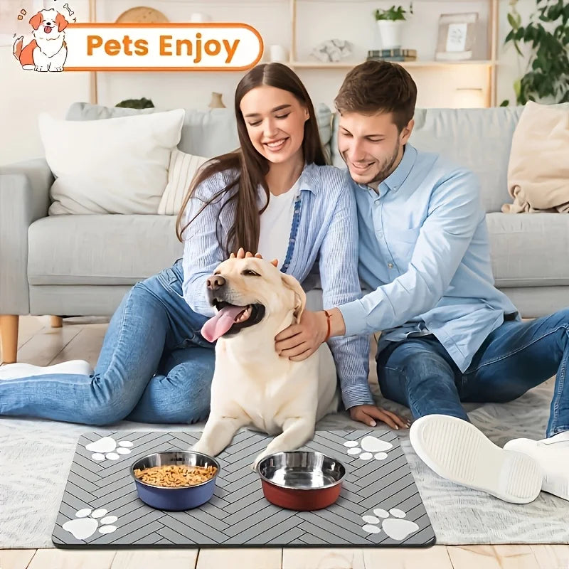 Pet Feeding Mat-Absorbent Pet Placemat for Dog Cat Food and Water Bowl with Waterproof Rubber Backing, Quick Dry Water Mat