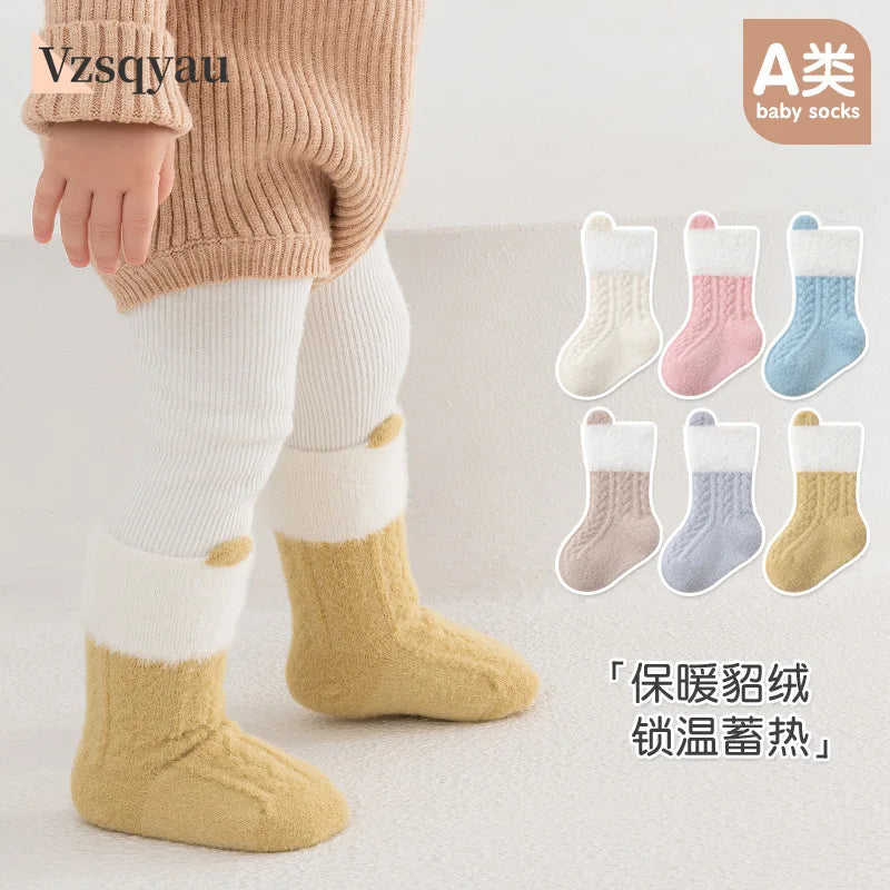 Autumn Winter Baby Socks Fleece Thickened Newborn Children Socks Warm Mid-Tube Kids Socks For Boys And Girls Baby Clothing Gifts