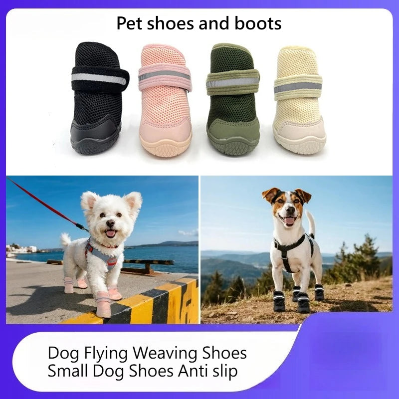 4pcs/set Pet Shoes Boots Dog Woven Shoes Small Non-slip Breathable Wear-resistant Protective Footwear Dog Shoes