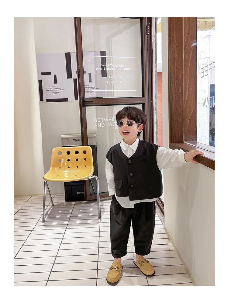 3 PCS set Spring Autumn Boy Clothing set Casual vest+ top+ Pant Kid Children baby toddler boy korea designer clothes 2-10 years