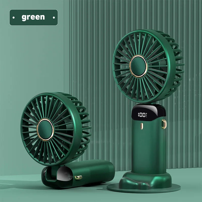 Portable Handheld Mini Fan Foldable Neck Hanging Fans 1800mAh 5 Speed USB Rechargeable Fan with Phone Stand and Display Screen
