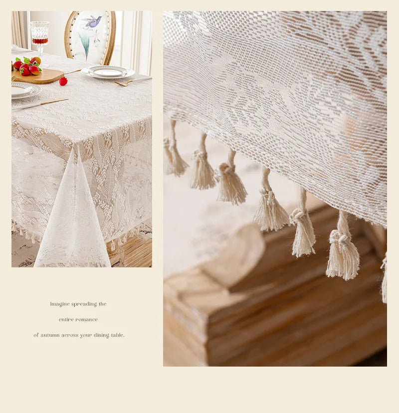 French Rose Lace Tablecloth, Rectangular Dining Tablecloth, Home Coffee Table Wedding Decoration Cover,