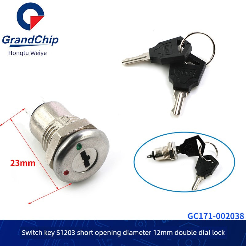 12mm Switch Key with Wire Power Lock Elevator Base Station Lock off/on Telephone Lock Switch Single Dial/Double Dial