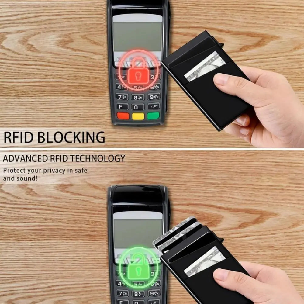 Automatic RFID Anti-Theft Card Holder Screw Reinforcement Metal Box Bottom Men's Card Box Aluminum Alloy Material RFID Blocking