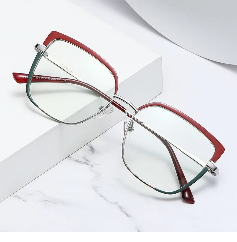 Fashionable anti-blue light glasses for women with a spring-legged metal frame in two colors; suitable for myopia.