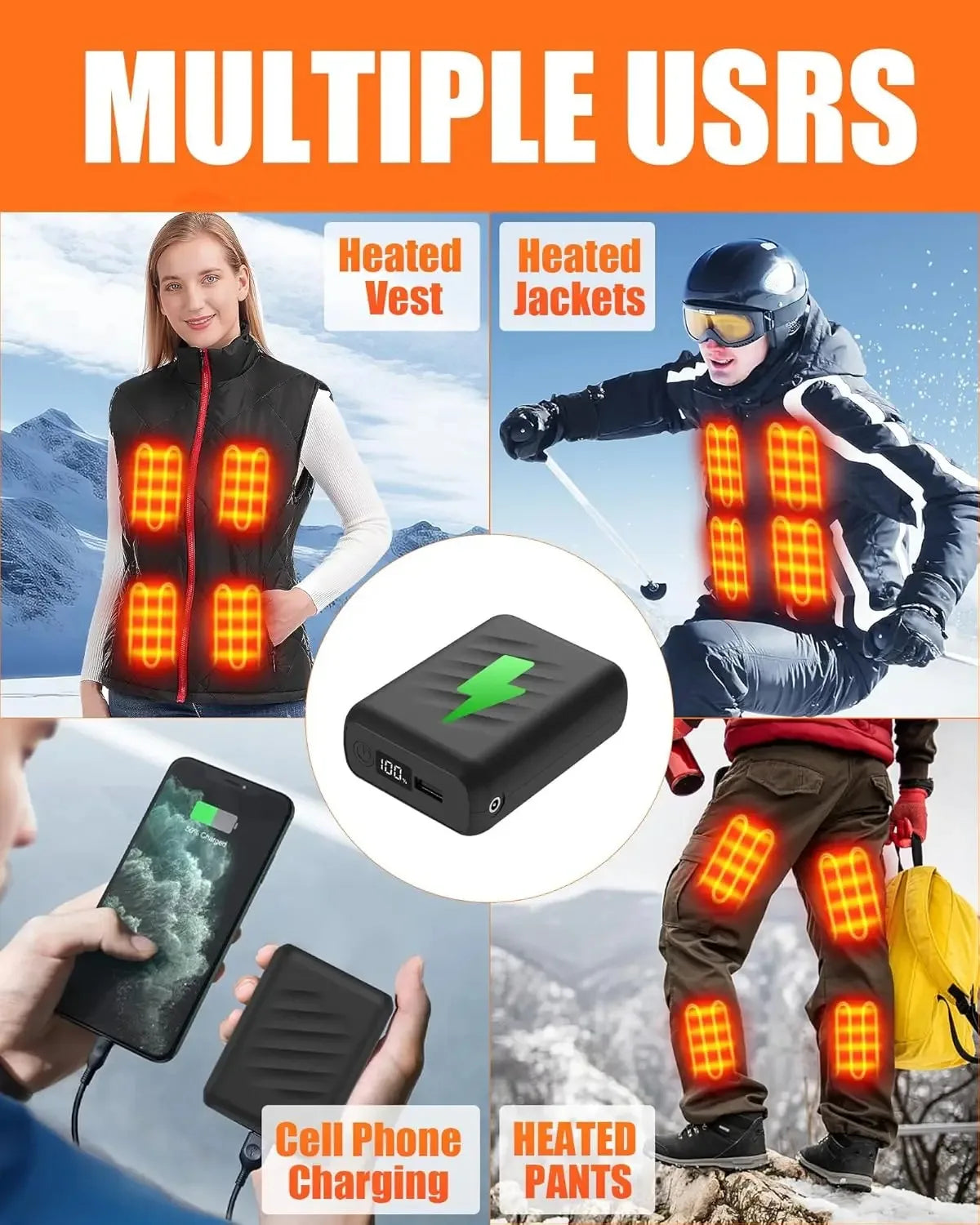 30000mAh Rechargeable 12V 3A Power Pack For Heated Jacket Power Bank Spare Battery Portabl Heating Vest Auxiliary Battery