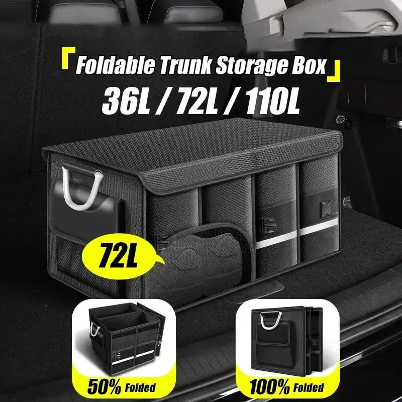 Foldable Trunk Storage Box Waterproof Oxford Cloth 110L Large-Capacity Car Organizer for Camping/Fishing Easy to Carry