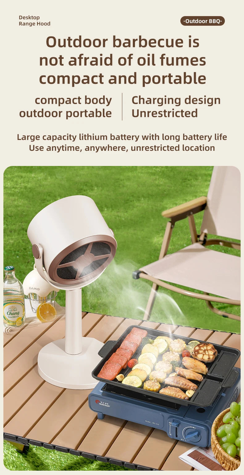 Electric Desktop Range Hood USB Adjustable Angle Portable Mini High Suction Power Exhaust Fan for BBQ Hot Pot Kitchen Appliance