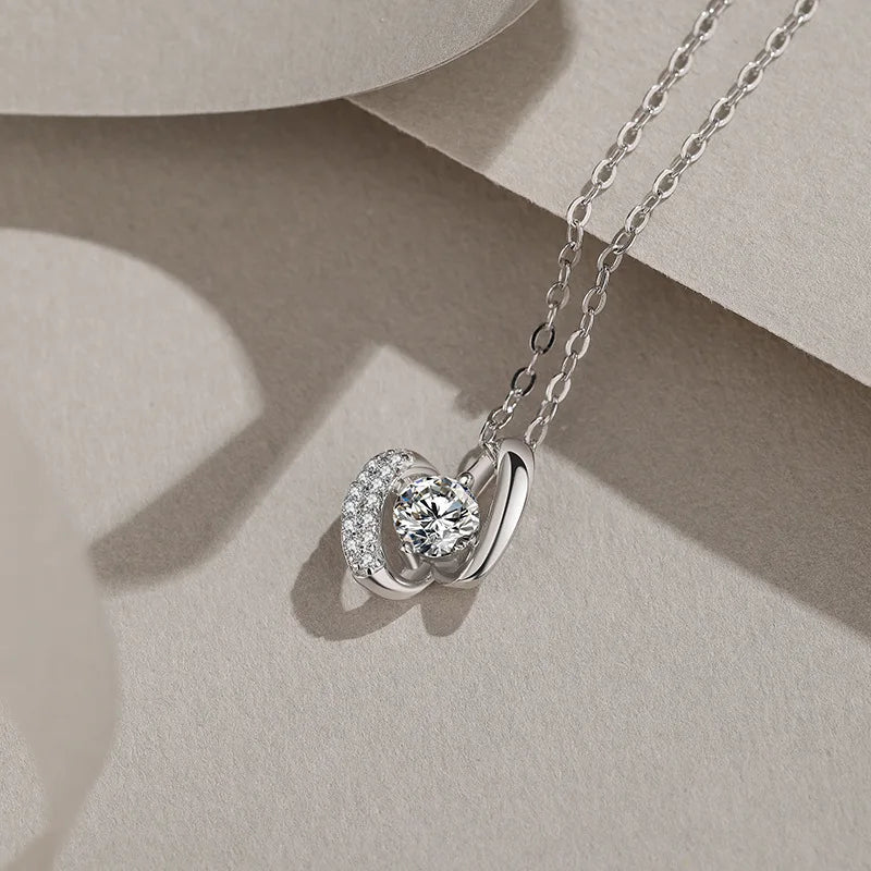 5mm Moissanite Pendant Necklace D VVS1 Moissanite with GRA Sterling Silver Plated 18K White Gold Waterproof Necklace for Women