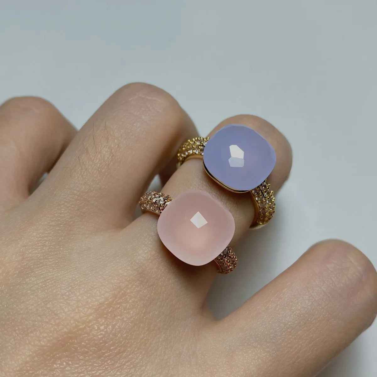 12.6mm   Ring Candy Style Zircon Ring Flat Pink Green Purple Crystal Ring For Women Candy Ring Fashion Jewelry Gift