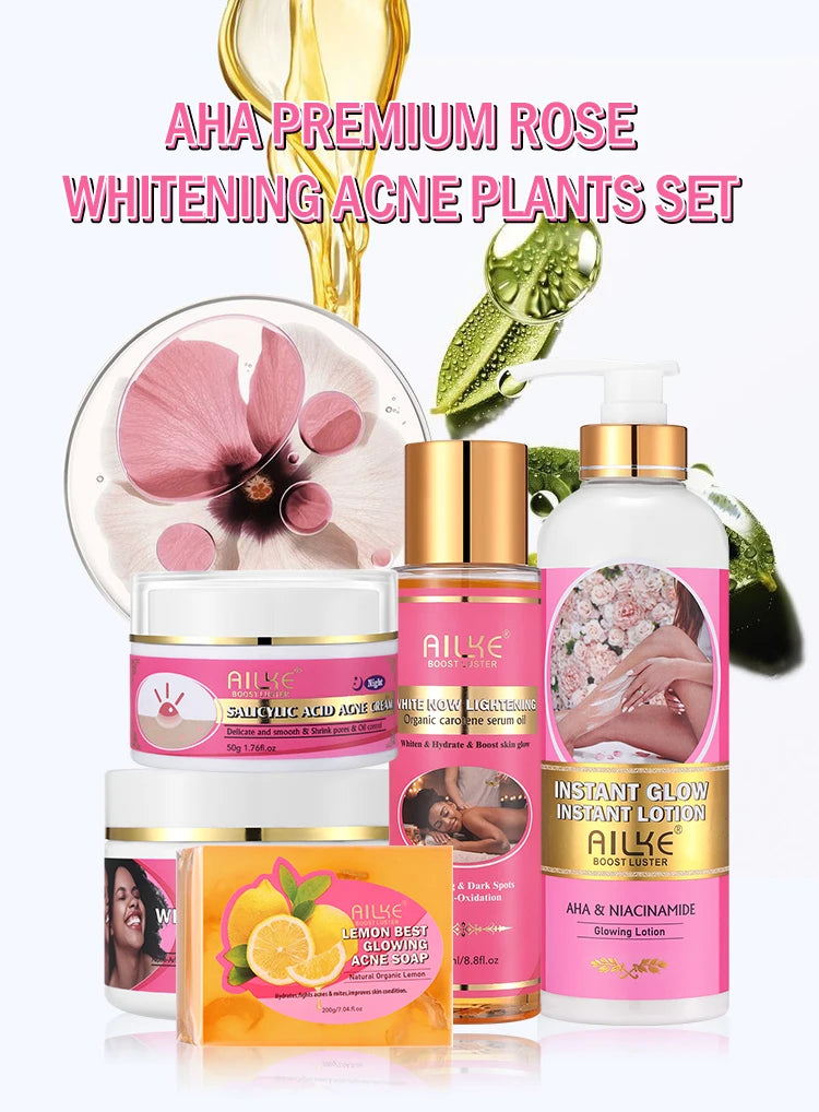 AILKE Natural Whitening Skin Care Set For All Skin Types, Remove Stubborn Acne, Dark Spots Kit, Reduce Melanin, Pigmentation
