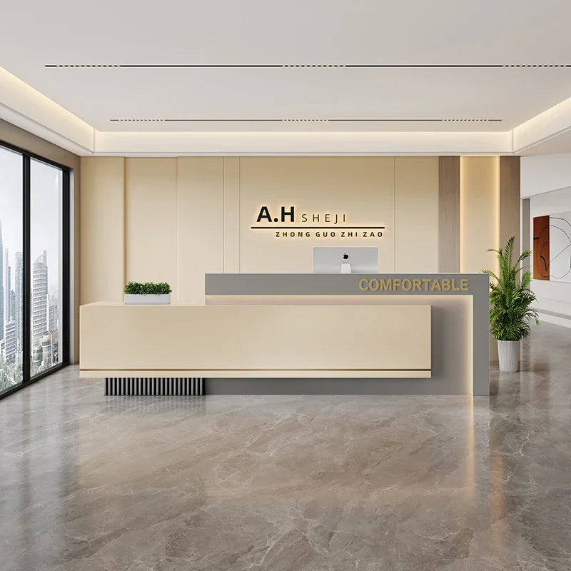Luxury European Reception Desks Trendy Simple Unique Reception Desk Quality Elegant Comptoir Magasin Commercial Furniture
