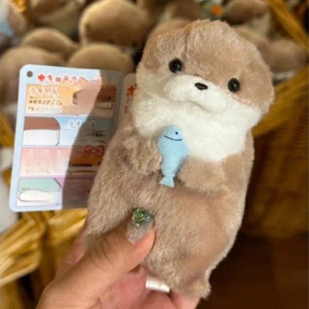Cute Otters Holding Fish Plush Pendant Keychain Stylish Backpack Keyrings Pendant Lovely School Bag Key Wallet Pendant