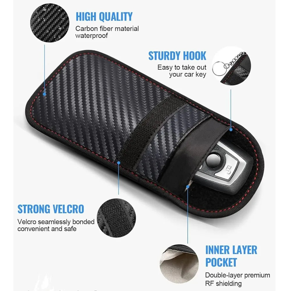 RFID Signal Blocking Holder Black Carbon Fiber Key Fob Cage Anti-Theft Security Protection Key Storage Bag Car Keys Pouch