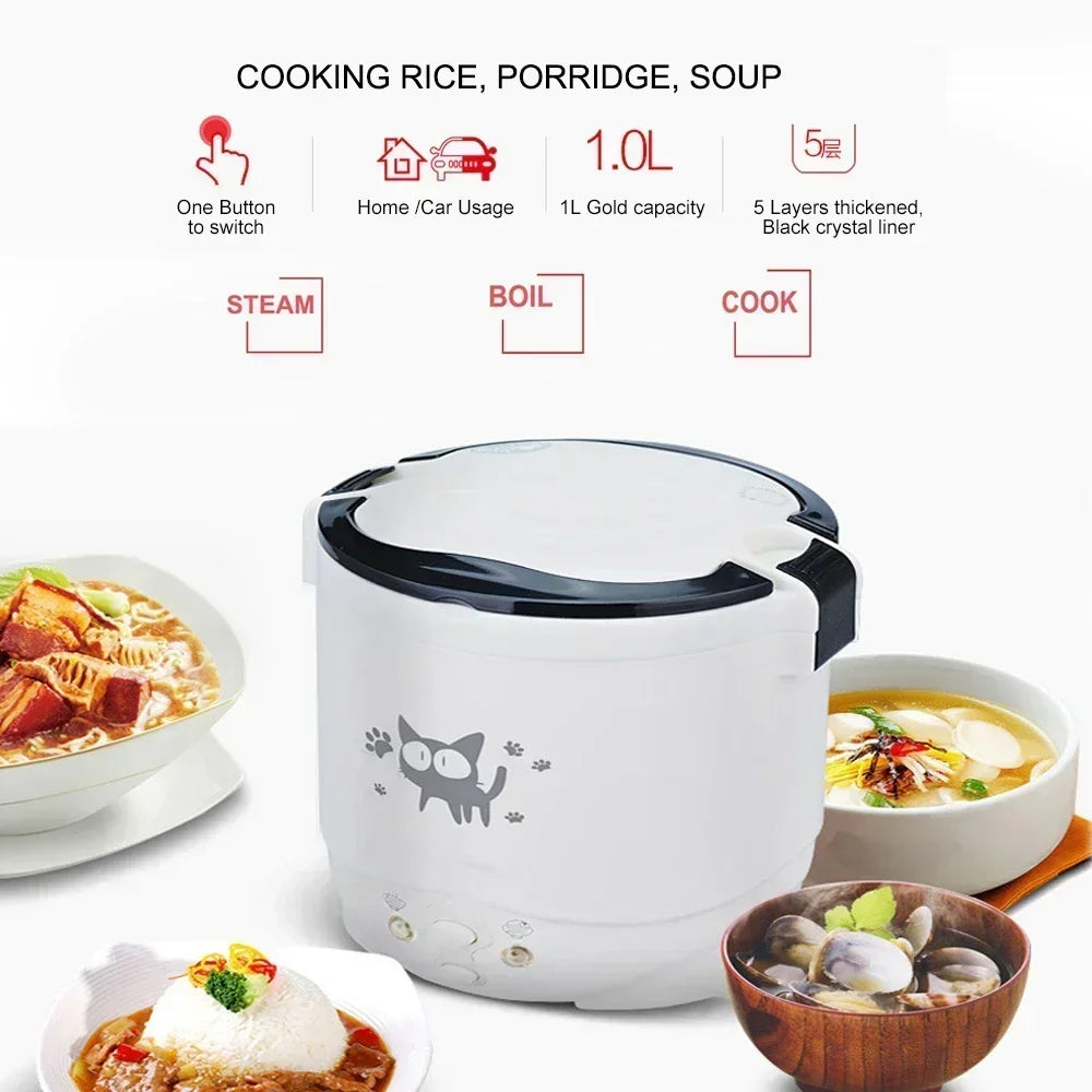 Electric Mini Rice Cooker Portable Self-driving MultiCooker 12V 24V 220V Pot Cooking Machine Pans For Car Truck Home