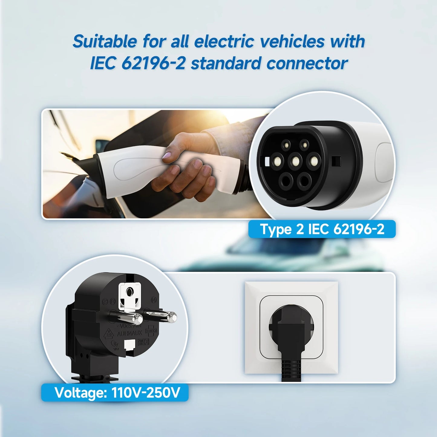 AFYEEV 3600W Portable Electric Car Charger Type 2 IEC62196-2 Charging Cable EV Charging Station Wallbox EVSE Electric Charger